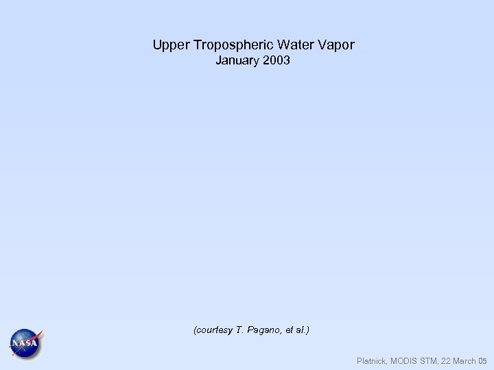 Upper Tropospheric Water Vapor January 2003 (courtesy T. Pagano, et al. ) Platnick, MODIS