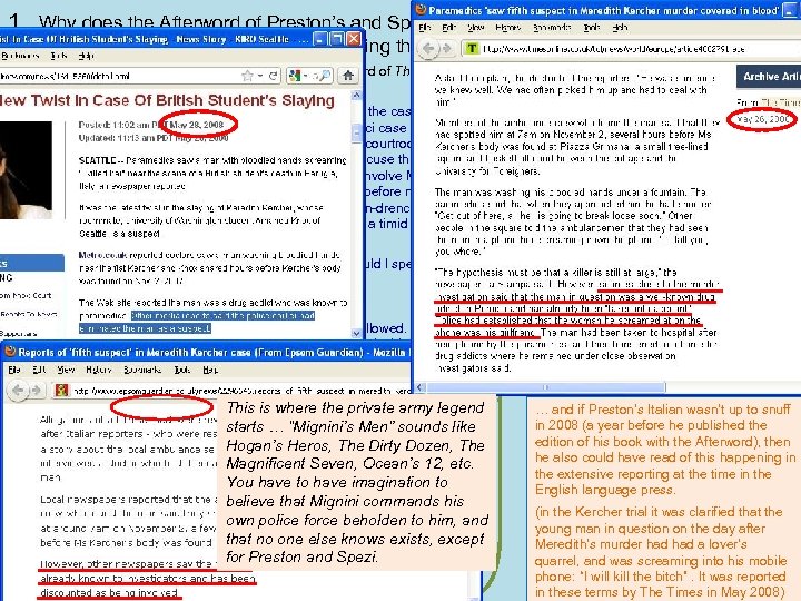 1. Why does the Afterword of Preston’s and Spezi’s book The Monster of Florence