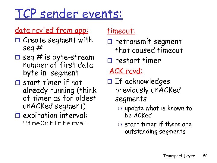 TCP sender events: data rcv'ed from app: r Create segment with seq # r