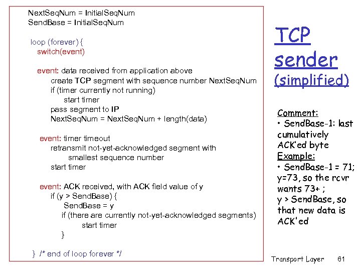 Next. Seq. Num = Initial. Seq. Num Send. Base = Initial. Seq. Num loop