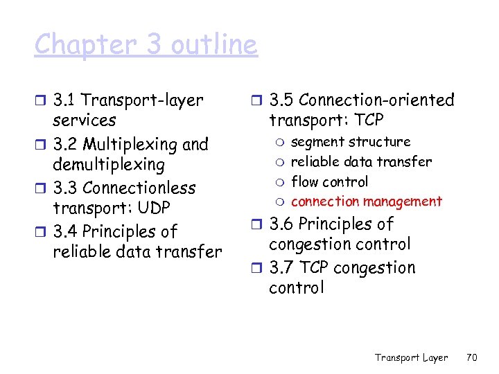 Chapter 3 outline r 3. 1 Transport-layer services r 3. 2 Multiplexing and demultiplexing