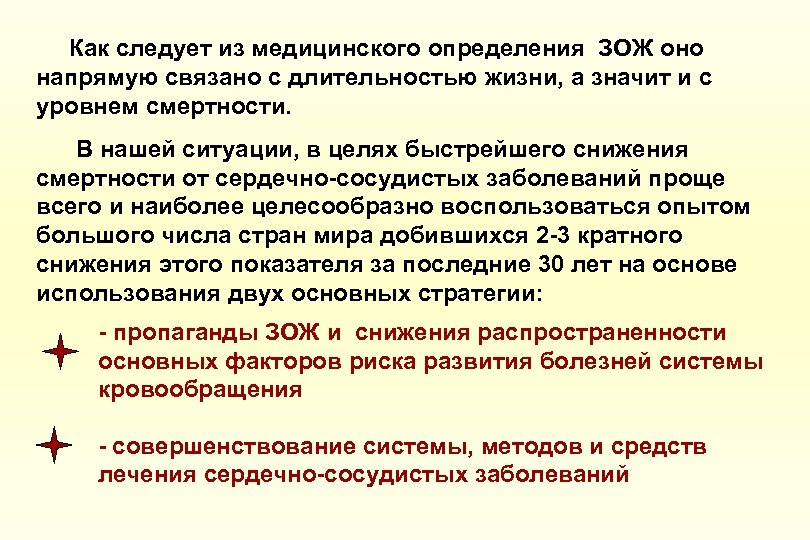 Как следует из медицинского определения ЗОЖ оно напрямую связано с длительностью жизни, а значит
