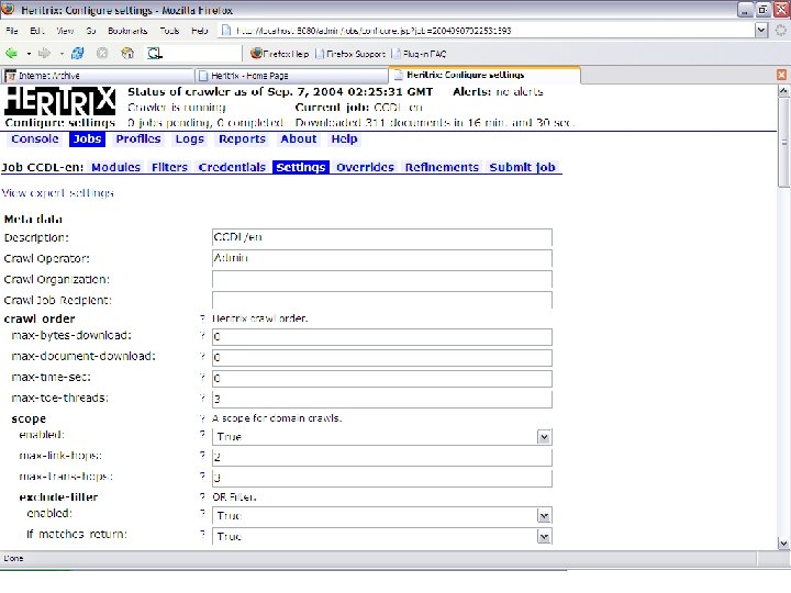 Heritrix settings 