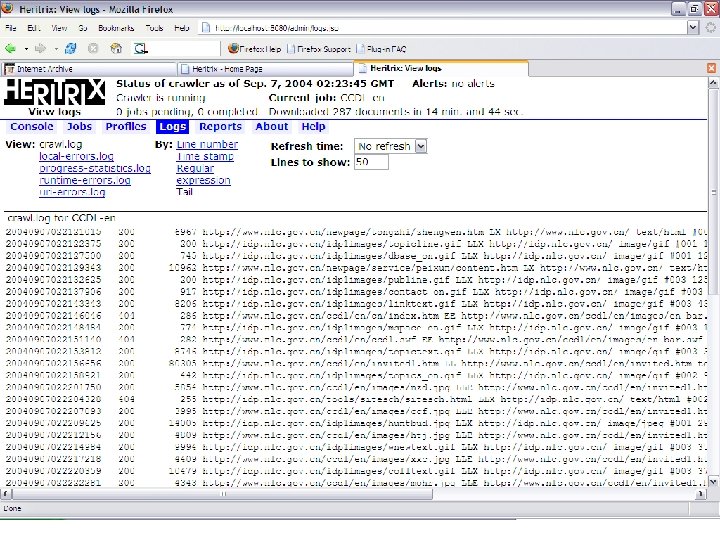 Heritrix logs 