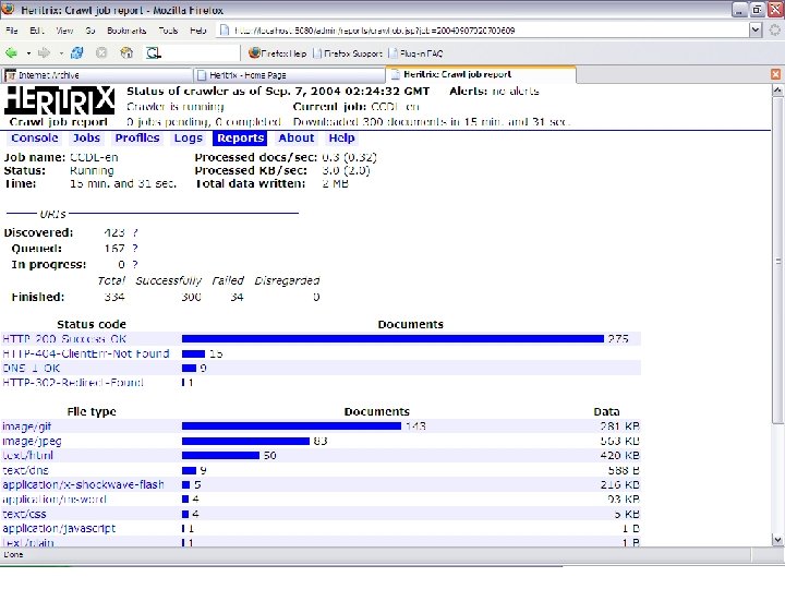 Heritrix reports 