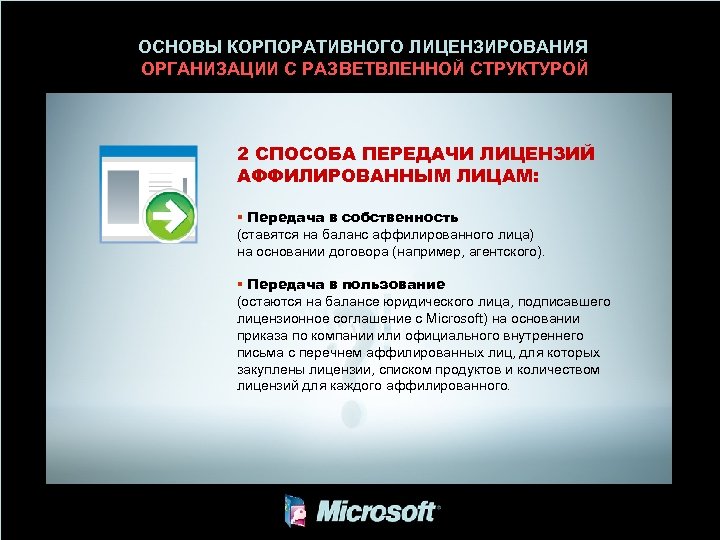 ОСНОВЫ КОРПОРАТИВНОГО ЛИЦЕНЗИРОВАНИЯ ОРГАНИЗАЦИИ С РАЗВЕТВЛЕННОЙ СТРУКТУРОЙ 2 СПОСОБА ПЕРЕДАЧИ ЛИЦЕНЗИЙ АФФИЛИРОВАННЫМ ЛИЦАМ: §