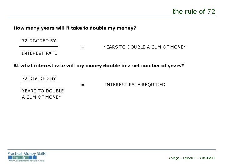 the rule of 72 How many years will it take to double my money?