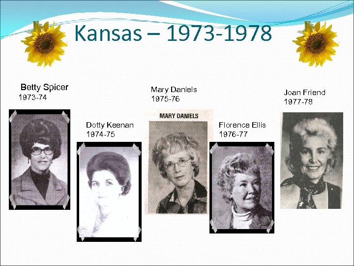 Kansas – 1973 -1978 Betty Spicer Mary Daniels 1975 -76 1973 -74 Dotty Keenan