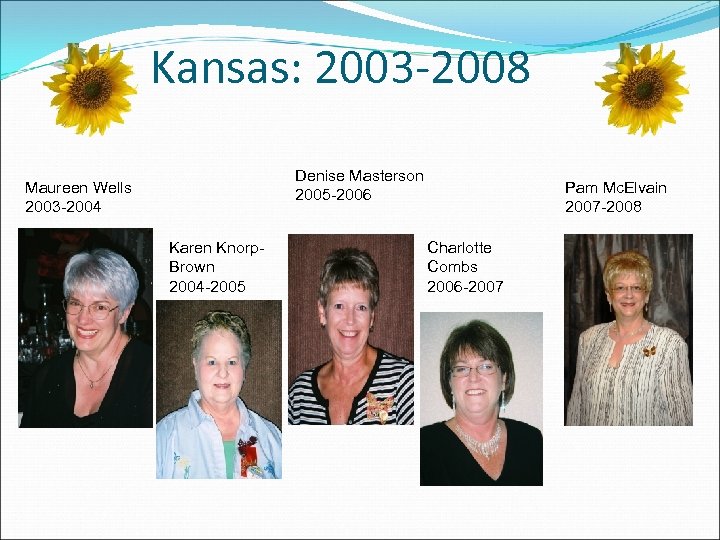 Kansas: 2003 -2008 Denise Masterson 2005 -2006 Maureen Wells 2003 -2004 Karen Knorp. Brown