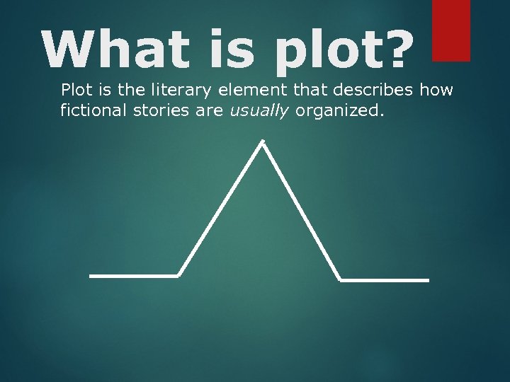 What is plot? Plot is the literary element that describes how fictional stories are