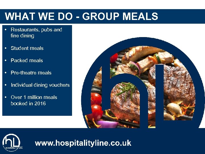 WHAT WE DO - GROUP MEALS • Restaurants, pubs and fine dining • Student