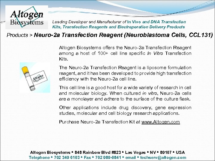 Leading Developer and Manufacturer of In Vivo and DNA Transfection Kits, Transfection Reagents and