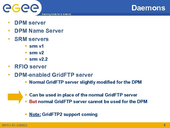 Daemons Enabling Grids for E-scienc. E • DPM server • DPM Name Server •