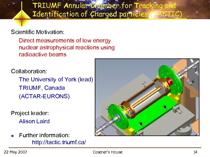 TRIUMF Annular Chamber for Tracking and Identification of Charged particles (TACTIC) Scientific Motivation: Direct