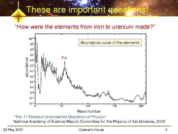 These are important questions! “How were the elements from iron to uranium made? ”