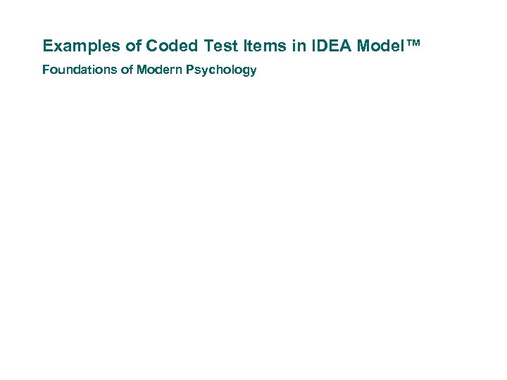 Examples of Coded Test Items in IDEA Model™ Foundations of Modern Psychology 