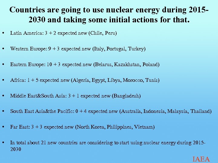 Countries are going to use nuclear energy during 20152030 and taking some initial actions