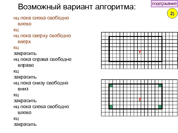 Возможный вариант алгоритма: нц пока слева свободно влево кц нц пока сверху свободно вверх