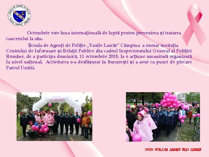 Octombrie este luna internațională de luptă pentru prevenirea și tratarea cancerului la sân. Școala