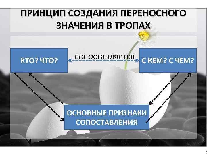 ПРИНЦИП СОЗДАНИЯ ПЕРЕНОСНОГО ЗНАЧЕНИЯ В ТРОПАХ КТО? ЧТО? сопоставляется С КЕМ? С ЧЕМ? ОСНОВНЫЕ