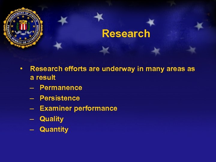 Research • Research efforts are underway in many areas as a result – Permanence