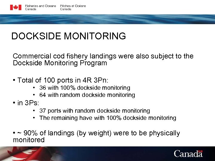 DOCKSIDE MONITORING Commercial cod fishery landings were also subject to the Dockside Monitoring Program