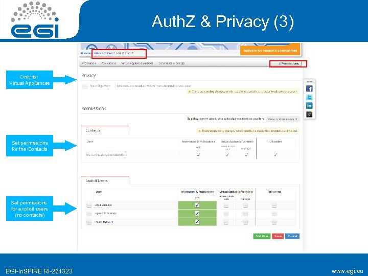 Auth. Z & Privacy (3) Only for Virtual Appliances Set permissions for the Contacts