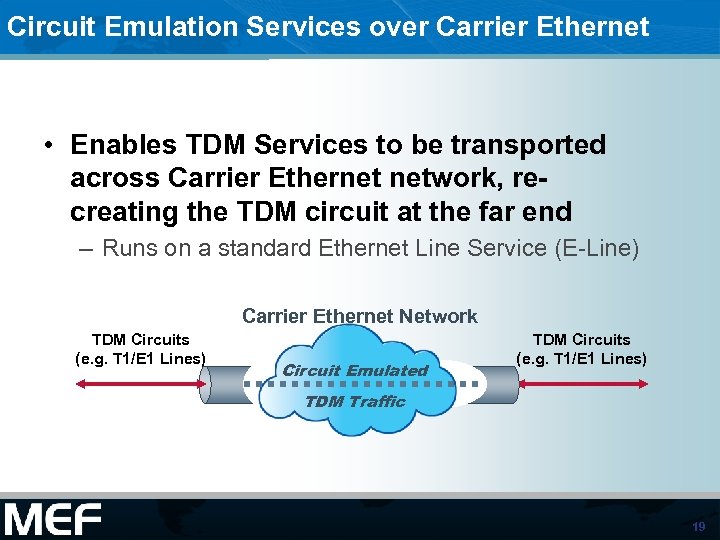 Circuit Emulation Services over Carrier Ethernet • Enables TDM Services to be transported across