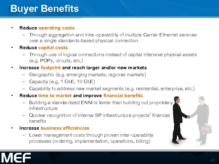 Buyer Benefits • • • Reduce operating costs – Through aggregation and inter-operability of