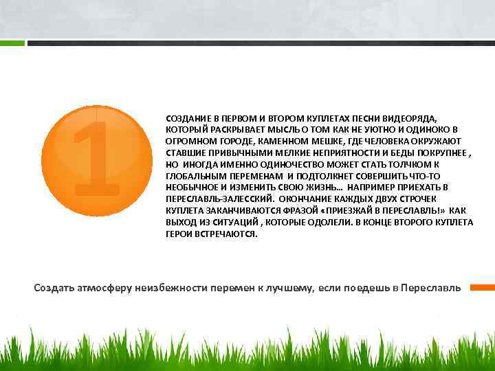 1 СОЗДАНИЕ В ПЕРВОМ И ВТОРОМ КУПЛЕТАХ ПЕСНИ ВИДЕОРЯДА, КОТОРЫЙ РАСКРЫВАЕТ МЫСЛЬ О ТОМ
