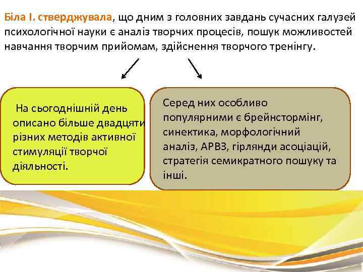 Біла І. стверджувала, що дним з головних завдань сучасних галузей психологічної науки є аналіз