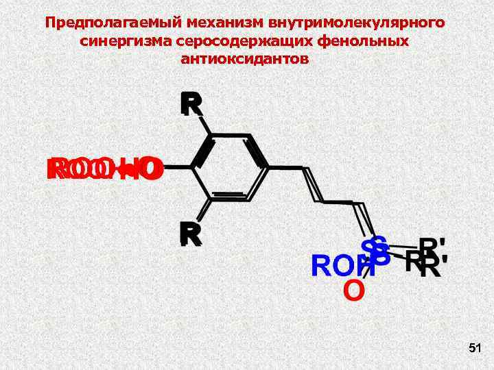 Предполагаемый механизм внутримолекулярного синергизма серосодержащих фенольных антиоксидантов 51 