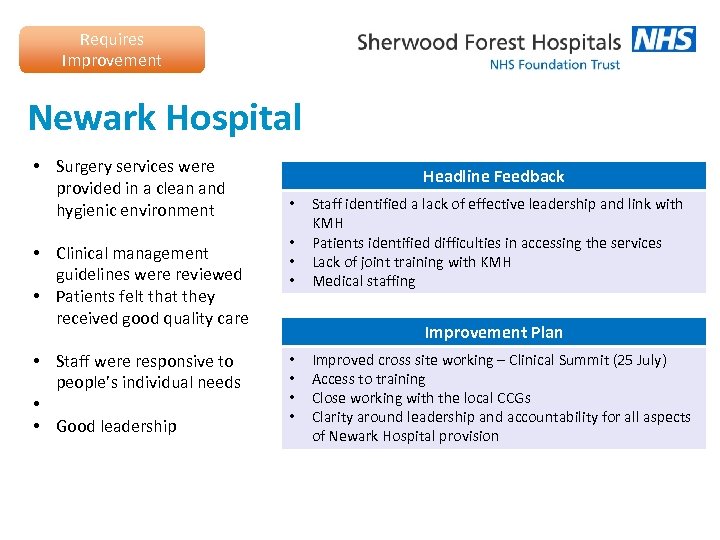 Requires Improvement Newark Hospital • Surgery services were provided in a clean and hygienic