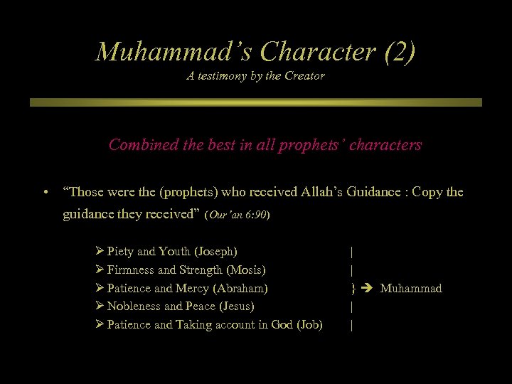 Muhammad’s Character (2) A testimony by the Creator Combined the best in all prophets’