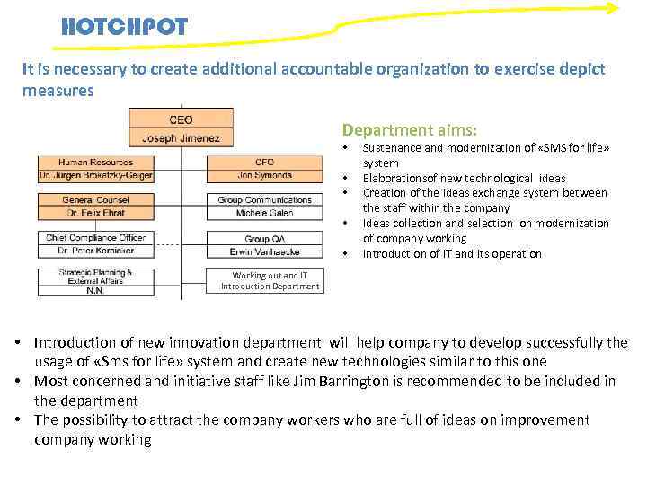 HOTCHPOT It is necessary to create additional accountable organization to exercise depict measures Department