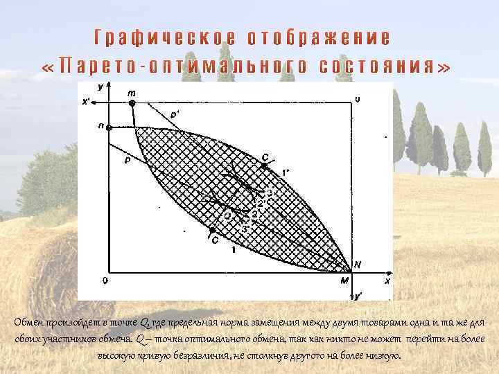 Обмен произойдет в точке Q, где предельная норма замещения между двумя товарами одна и