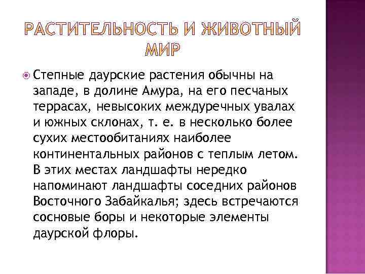  Степные даурские растения обычны на западе, в долине Амура, на его песчаных террасах,