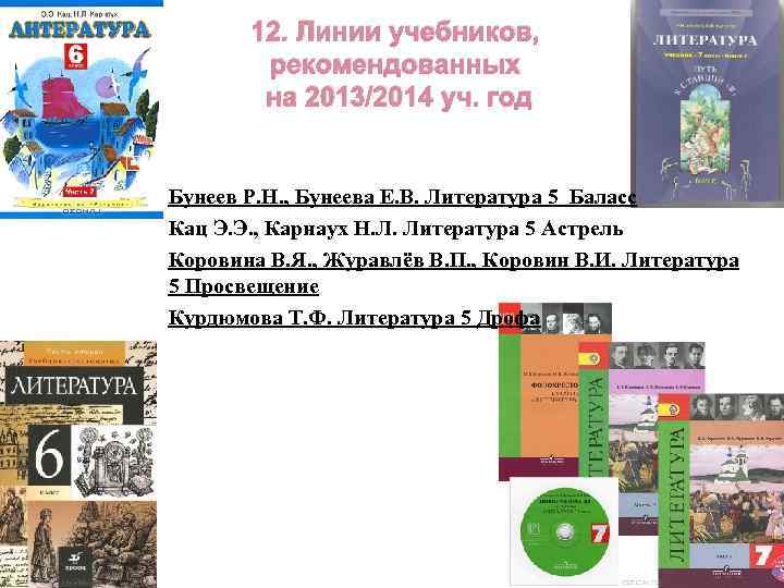 12. Линии учебников, рекомендованных на 2013/2014 уч. год Бунеев Р. Н. , Бунеева Е.