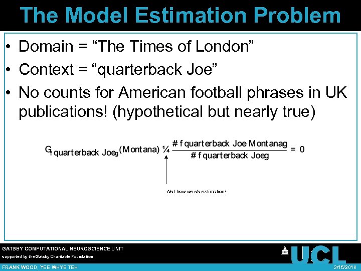 The Model Estimation Problem • Domain = “The Times of London” • Context =