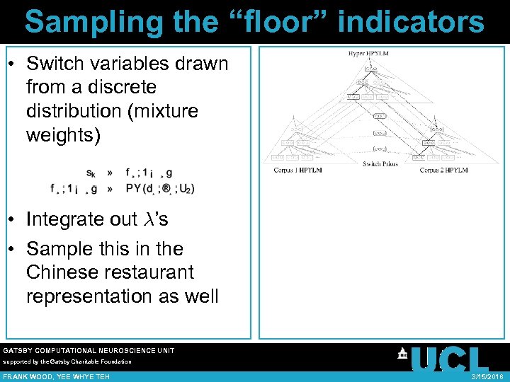 Sampling the “floor” indicators • Switch variables drawn from a discrete distribution (mixture weights)