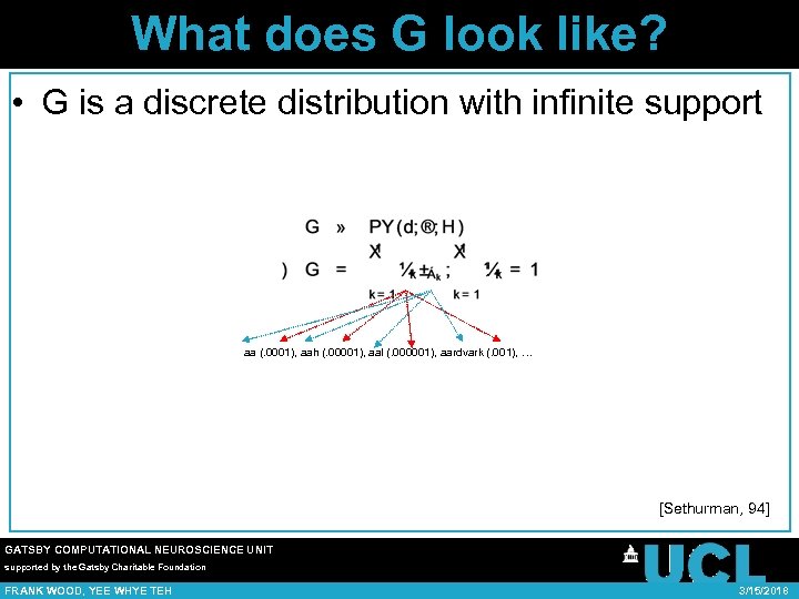 What does G look like? • G is a discrete distribution with infinite support