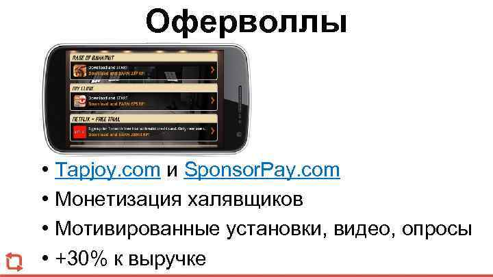 Оферволлы • Tapjoy. com и Sponsor. Pay. com • Монетизация халявщиков • Мотивированные установки,