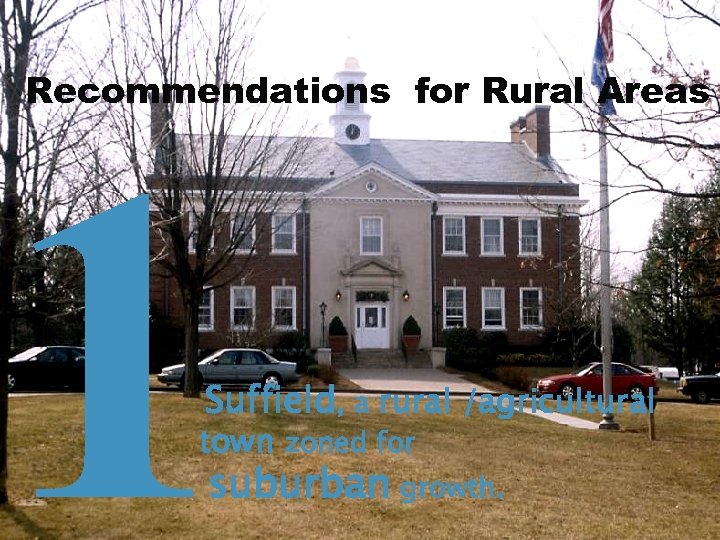 Recommendations for Rural Areas 1 Suffield, a rural /agricultural town zoned for suburban growth.