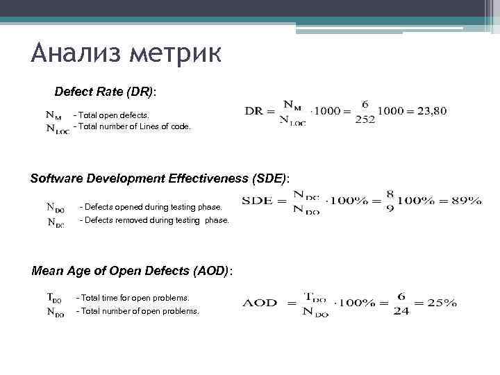 Анализ метрик Defect Rate (DR): - Total open defects. - Total number of Lines