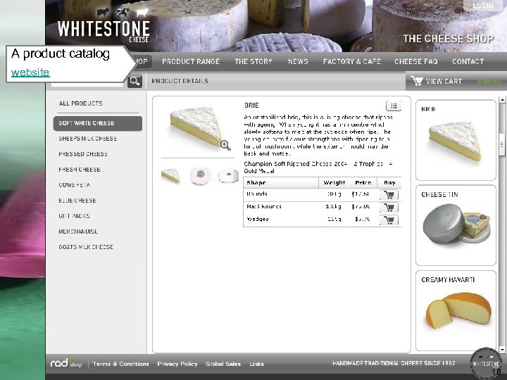 A product catalog website 10 