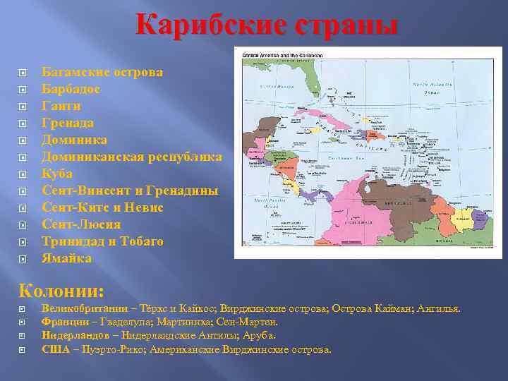 Карибские страны Багамские острова Барбадос Гаити Гренада Доминиканская республика Куба Сент-Винсент и Гренадины Сент-Китс