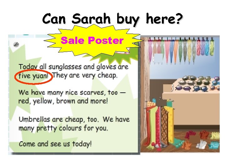 Can Sarah buy here? Sale Poster 