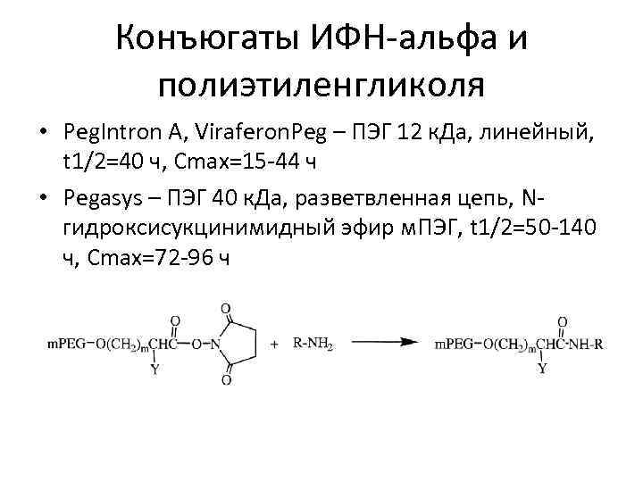 Конъюгаты ИФН-альфа и полиэтиленгликоля • Peg. Intron A, Viraferon. Peg – ПЭГ 12 к.