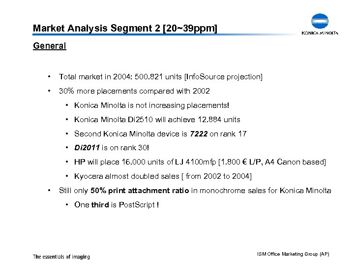 Market Analysis Segment 2 [20~39 ppm] General • Total market in 2004: 500. 821