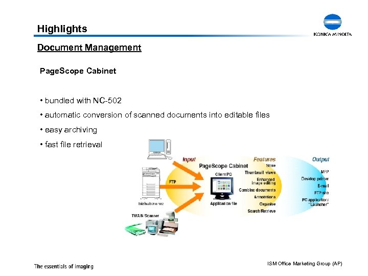 Highlights Document Management Page. Scope Cabinet • bundled with NC-502 • automatic conversion of